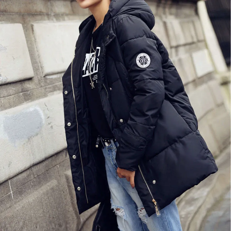 Thick Down Coats Warm Cotton Hooded Women Coat Long Oversized Outwear Coats Pockets Parkas