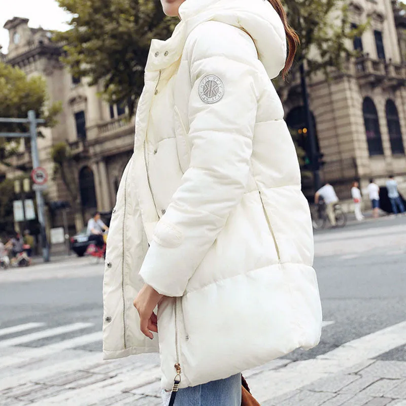 Thick Down Coats Warm Cotton Hooded Women Coat Long Oversized Outwear Coats Pockets Parkas