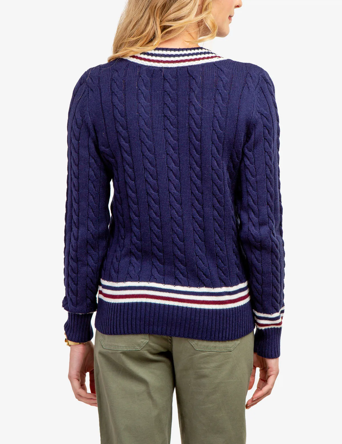 TIPPED CABLE V-NECK SWEATER