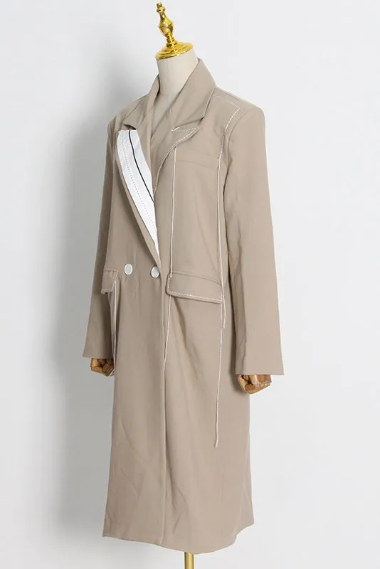 Topstitched Single Breasted  Long Lapel Long Sleeve Windbreaker