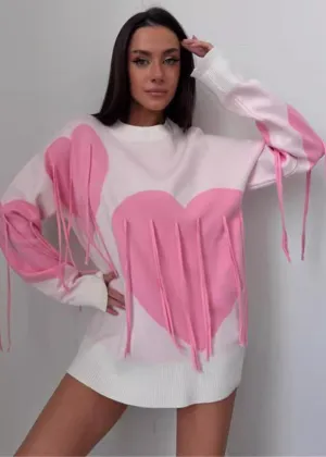 Trendy Pink Heart Pullover - Playful Comfort