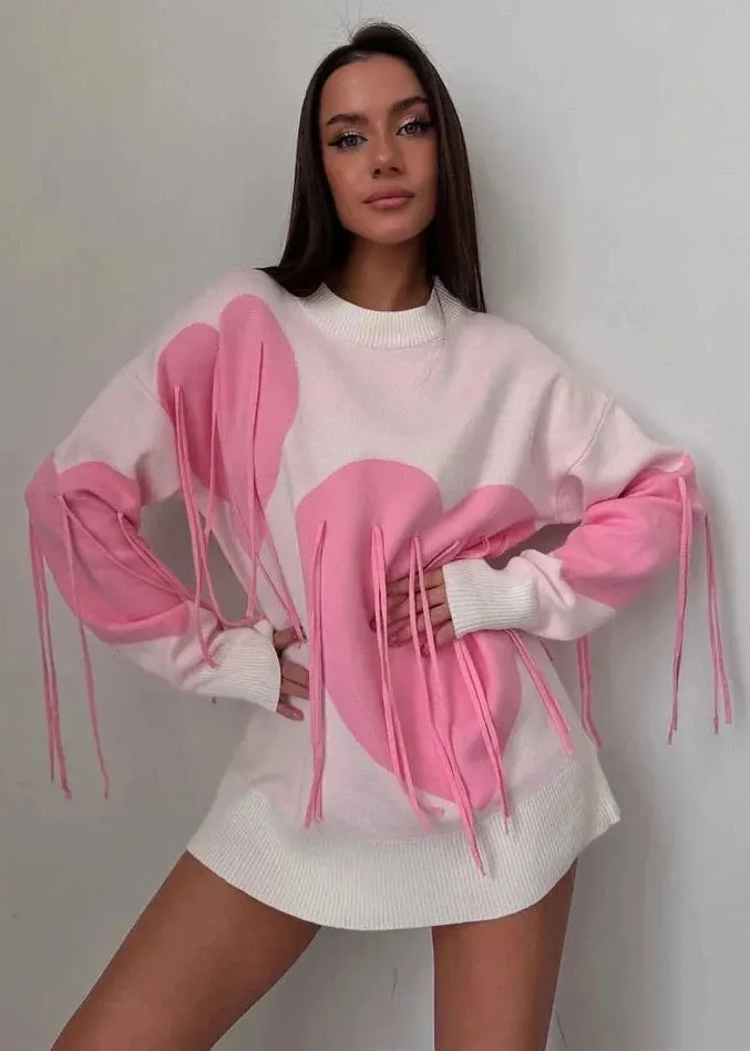 Trendy Pink Heart Pullover - Playful Comfort