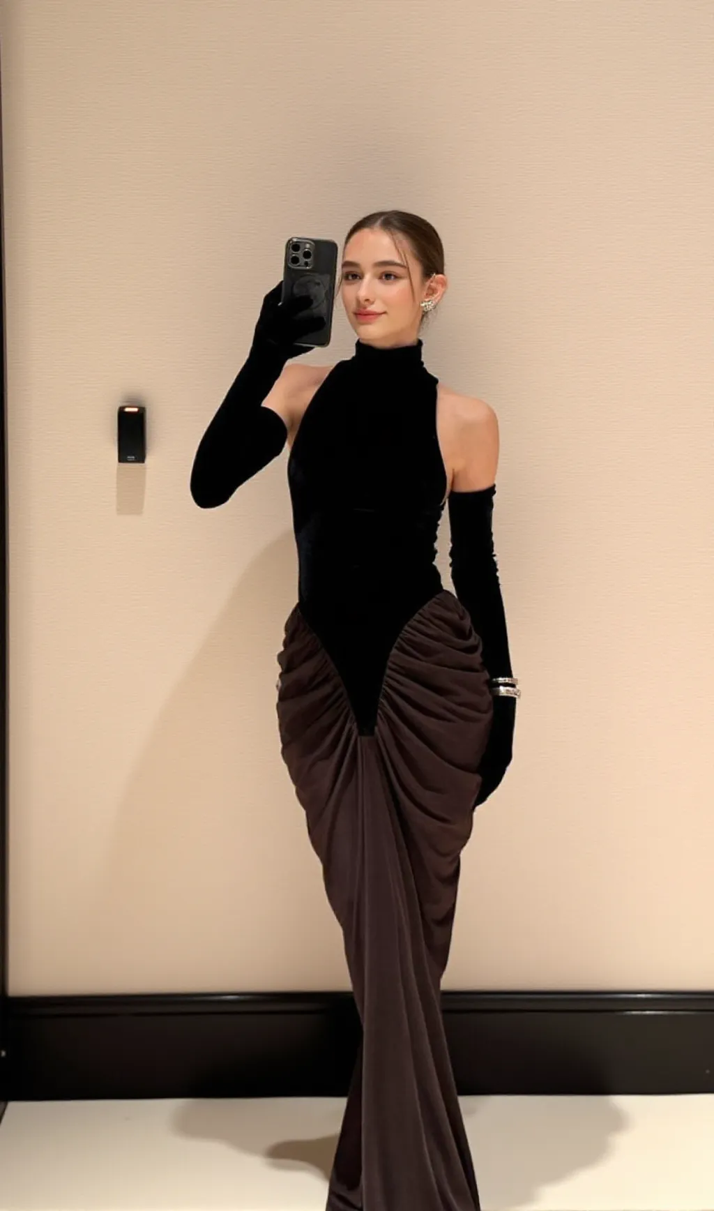 velvet mesh patchwork maxi dress in black