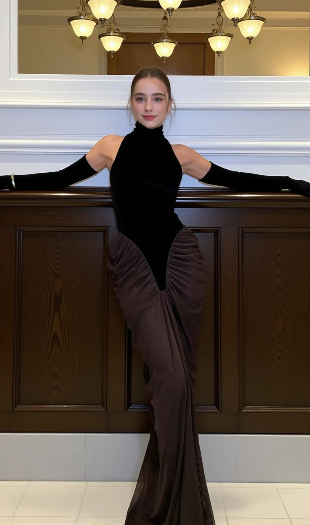 velvet mesh patchwork maxi dress in black