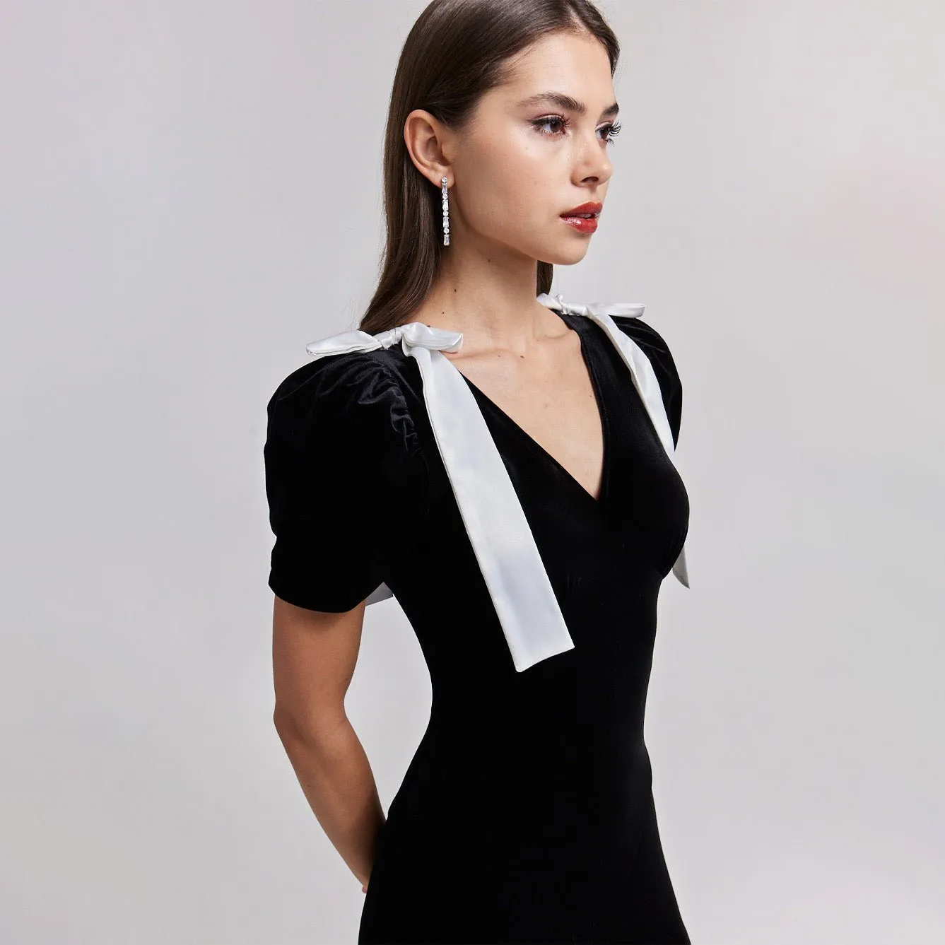 Velvet Puff Sleeve Maxi Dress
