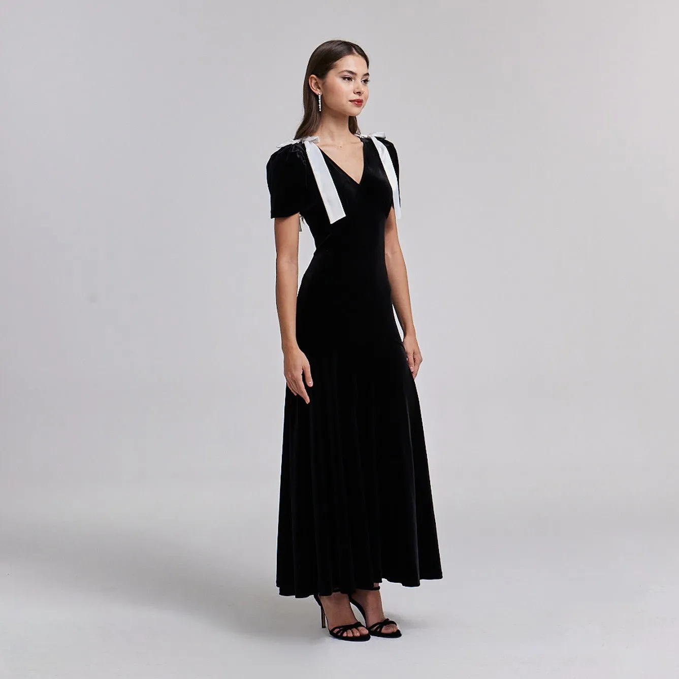 Velvet Puff Sleeve Maxi Dress