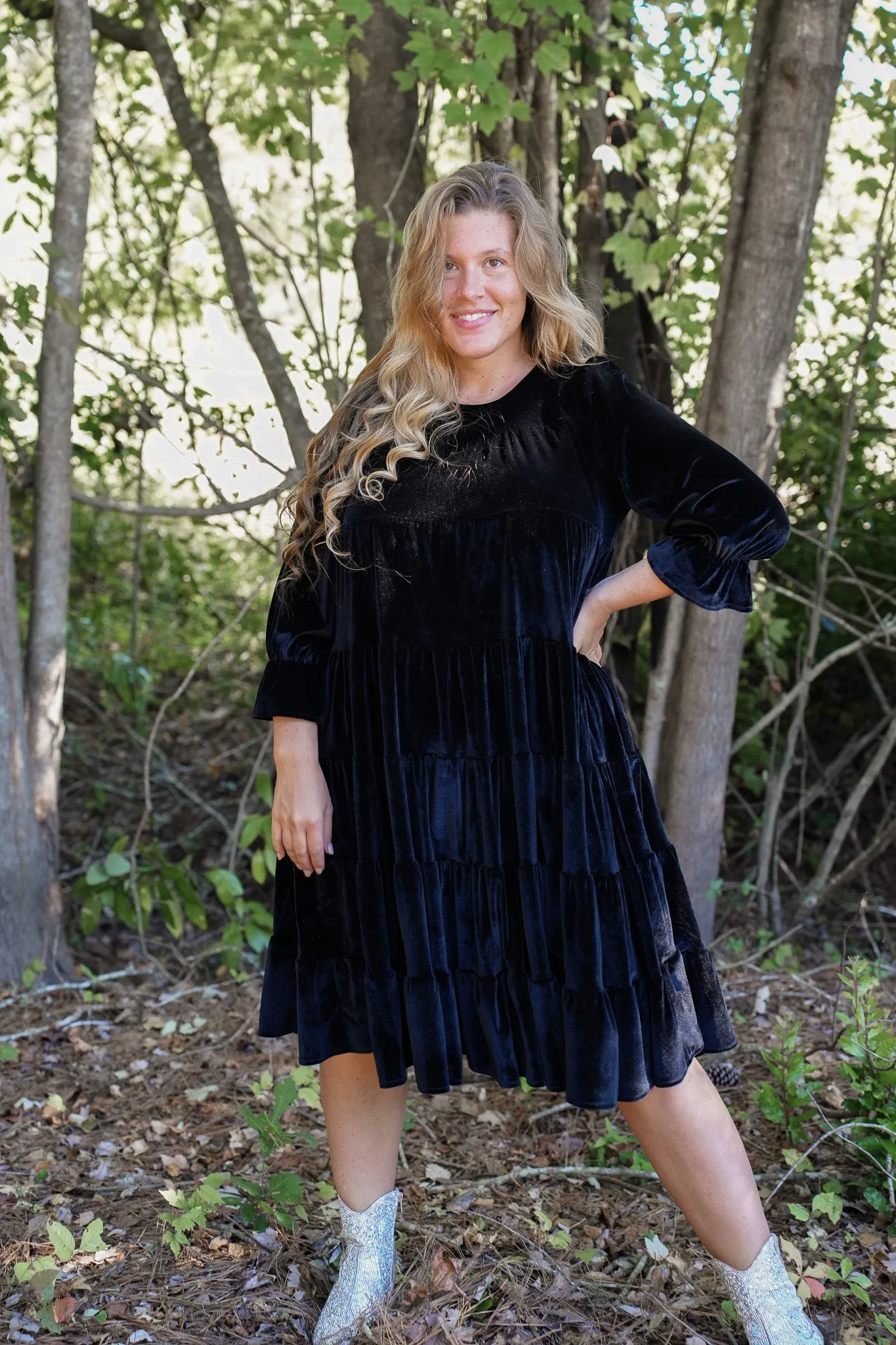 Velvet Tiered Swing Dress