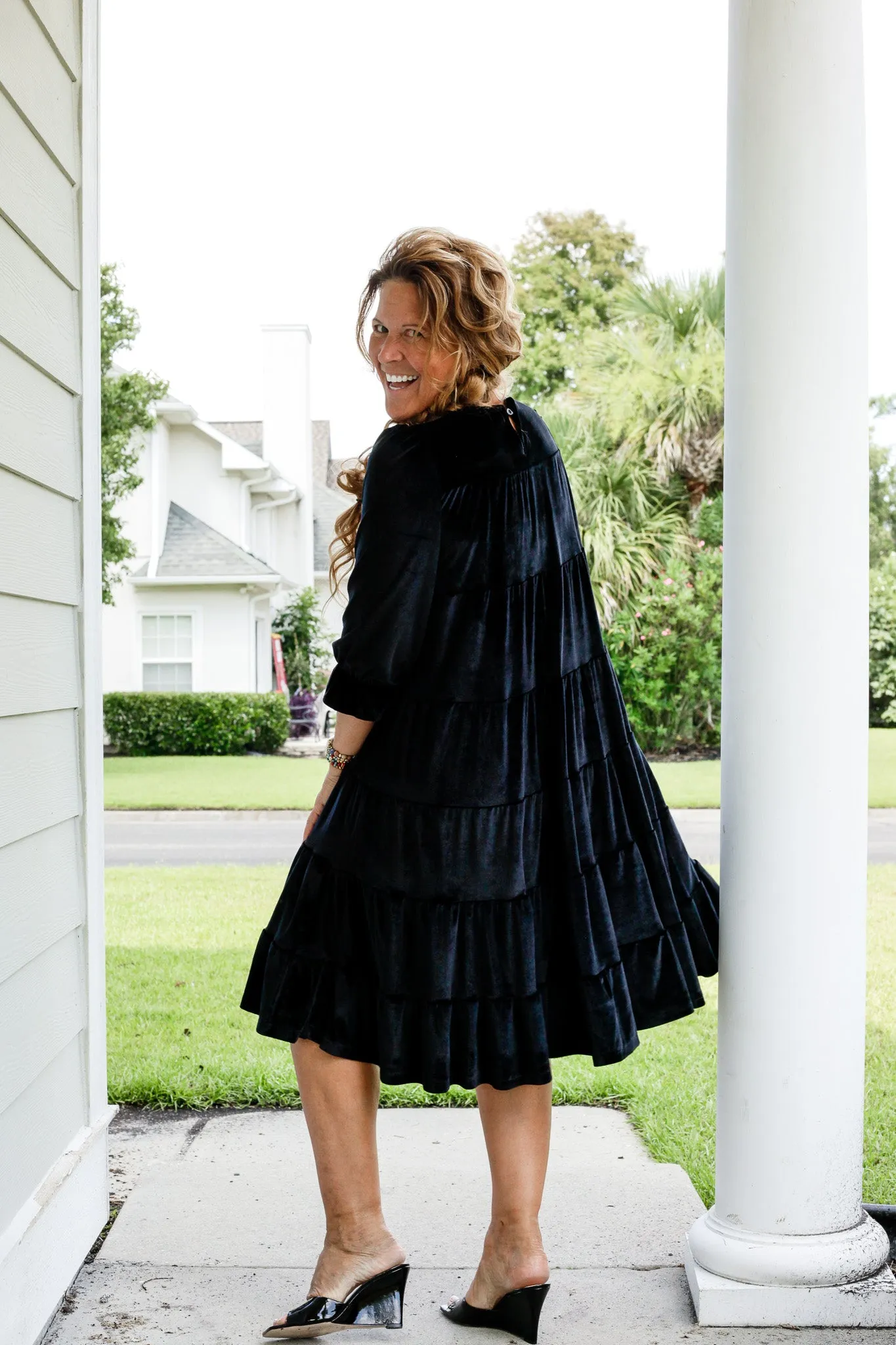 Velvet Tiered Swing Dress
