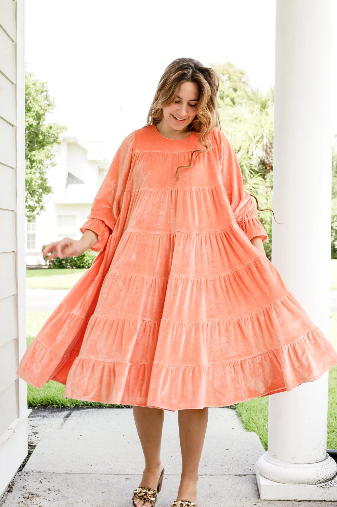 Velvet Tiered Swing Dress