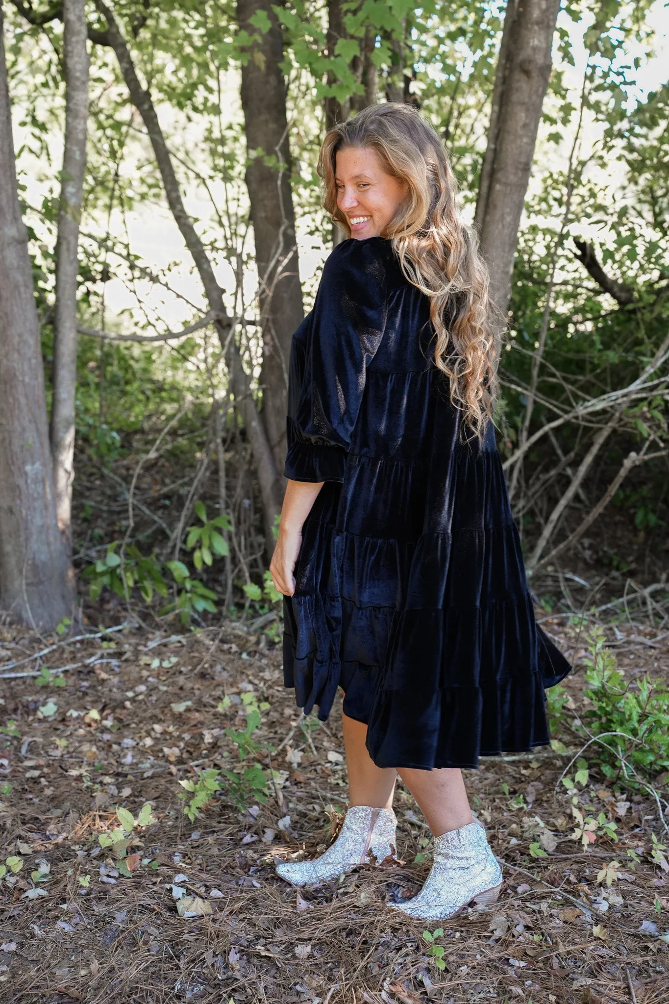 Velvet Tiered Swing Dress