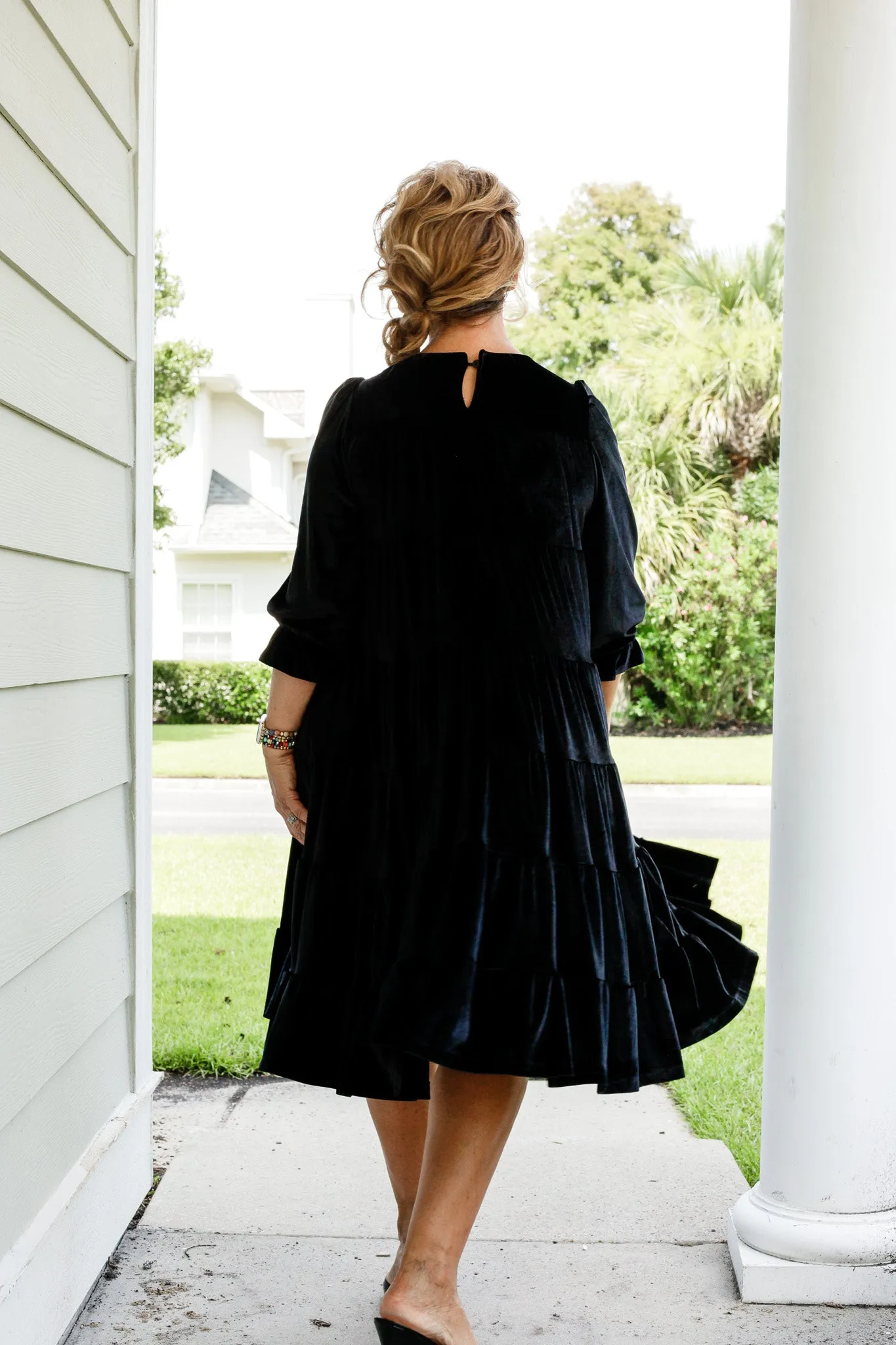 Velvet Tiered Swing Dress