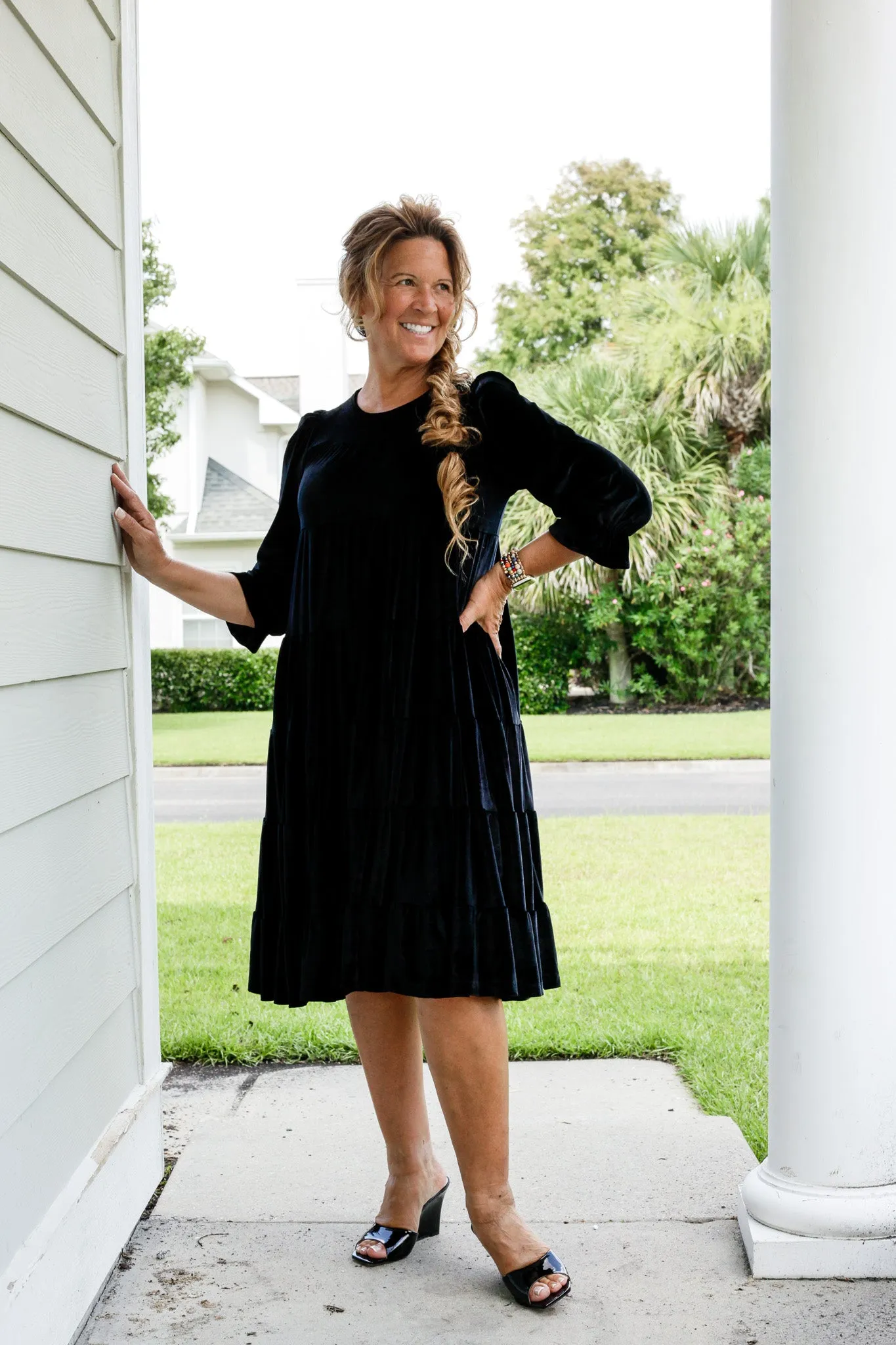 Velvet Tiered Swing Dress
