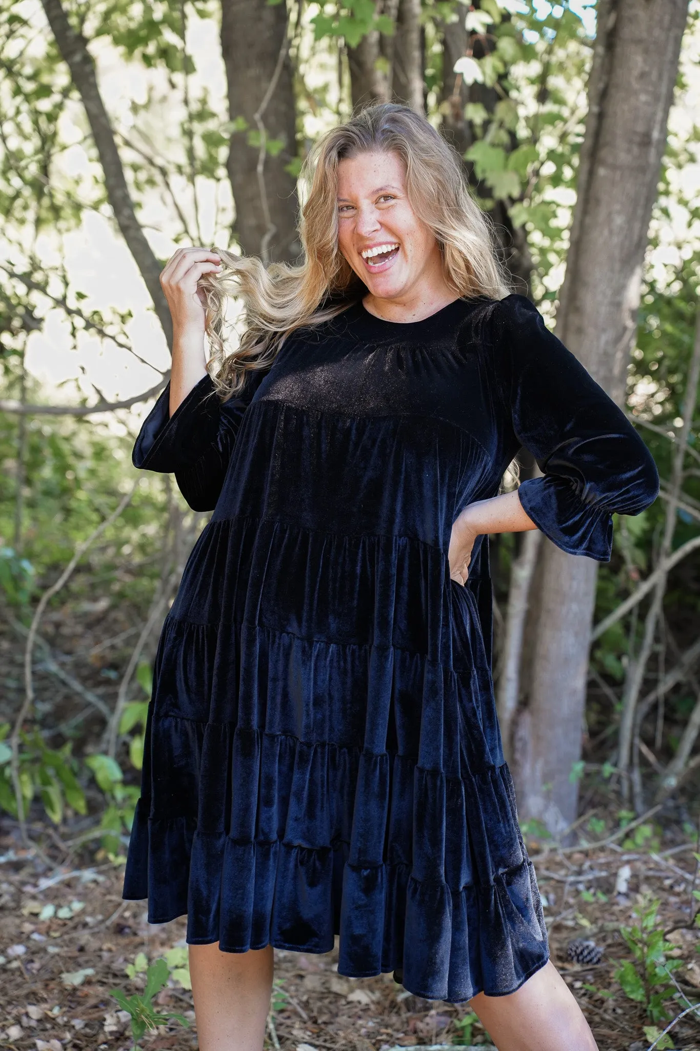 Velvet Tiered Swing Dress
