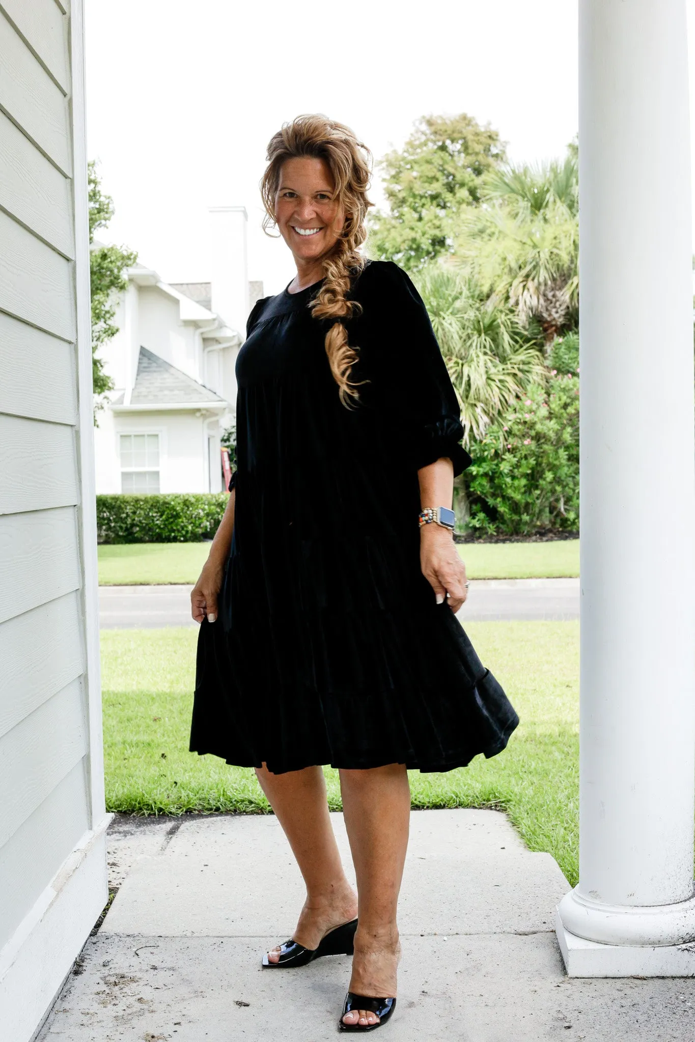 Velvet Tiered Swing Dress