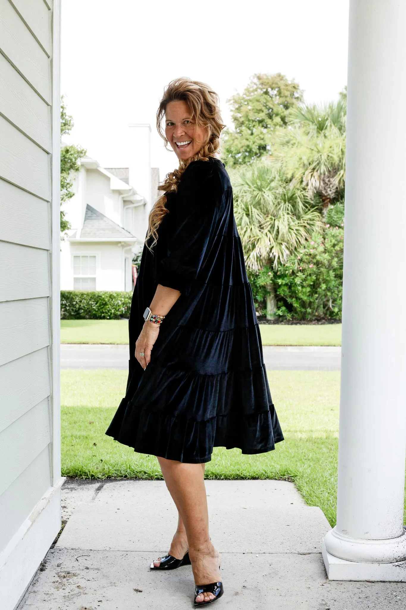 Velvet Tiered Swing Dress