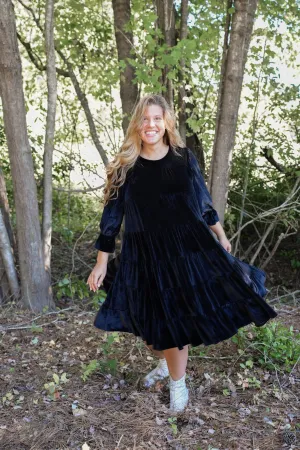 Velvet Tiered Swing Dress