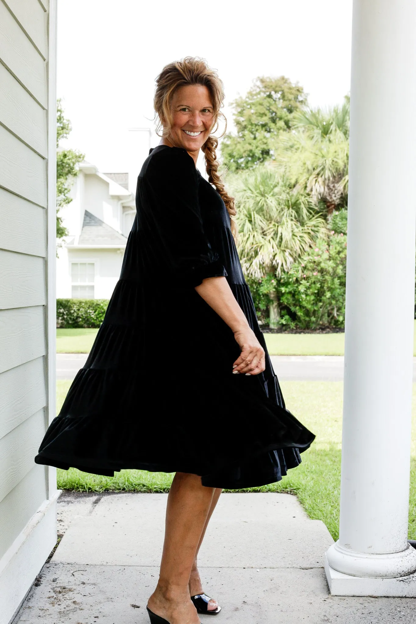 Velvet Tiered Swing Dress