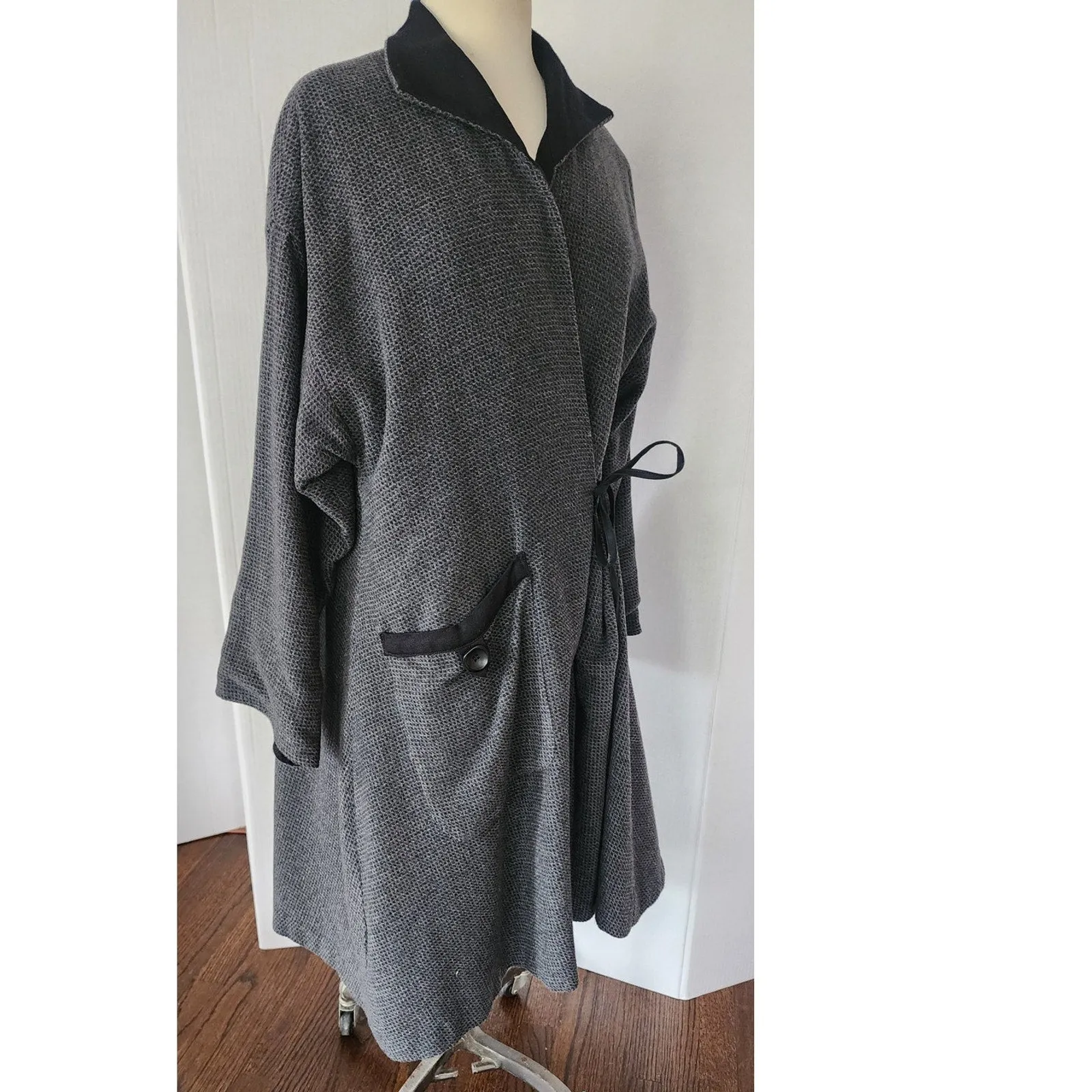 Vintage 90s SPRING Coat Gray Wrap Style Asymmetrical Studio 90