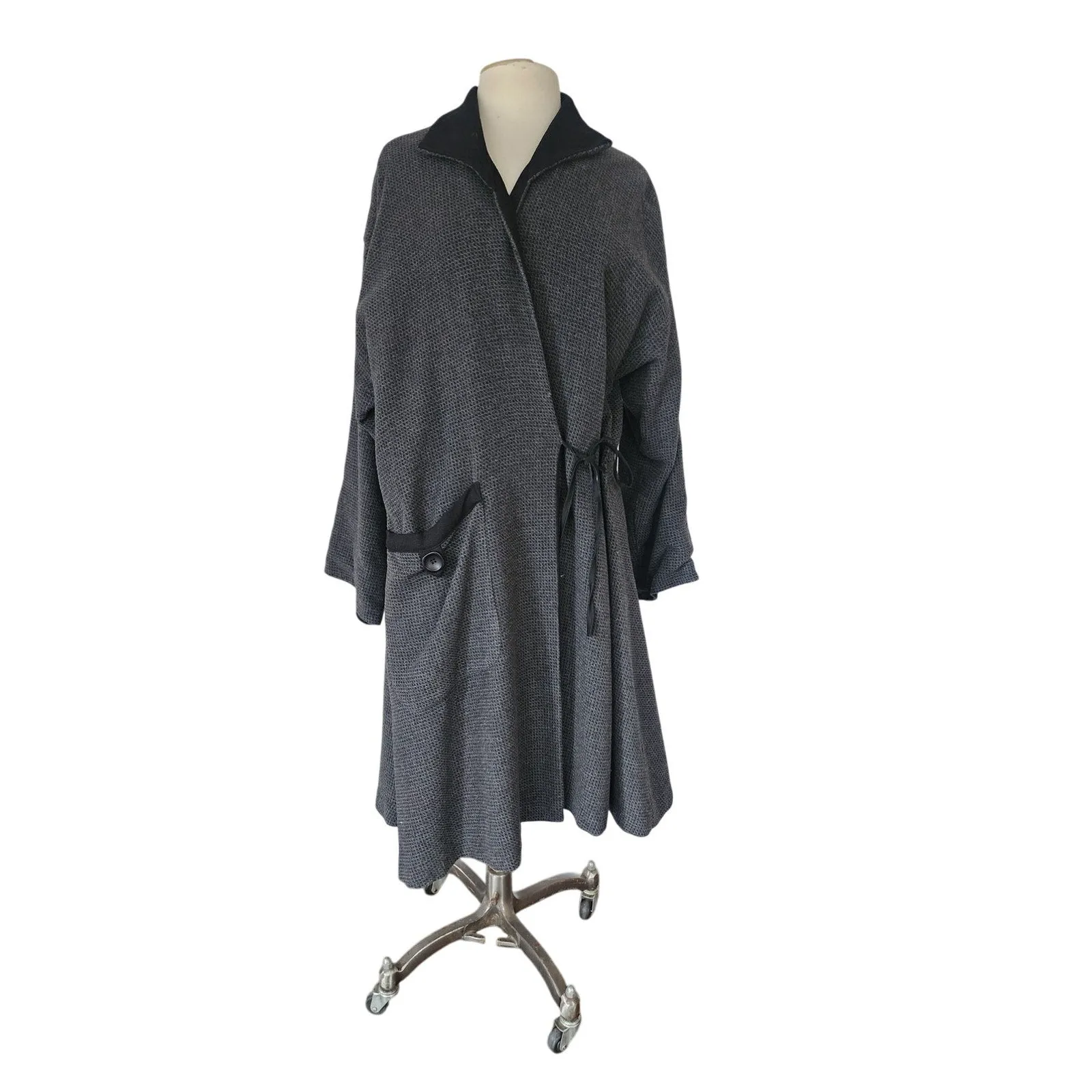 Vintage 90s SPRING Coat Gray Wrap Style Asymmetrical Studio 90