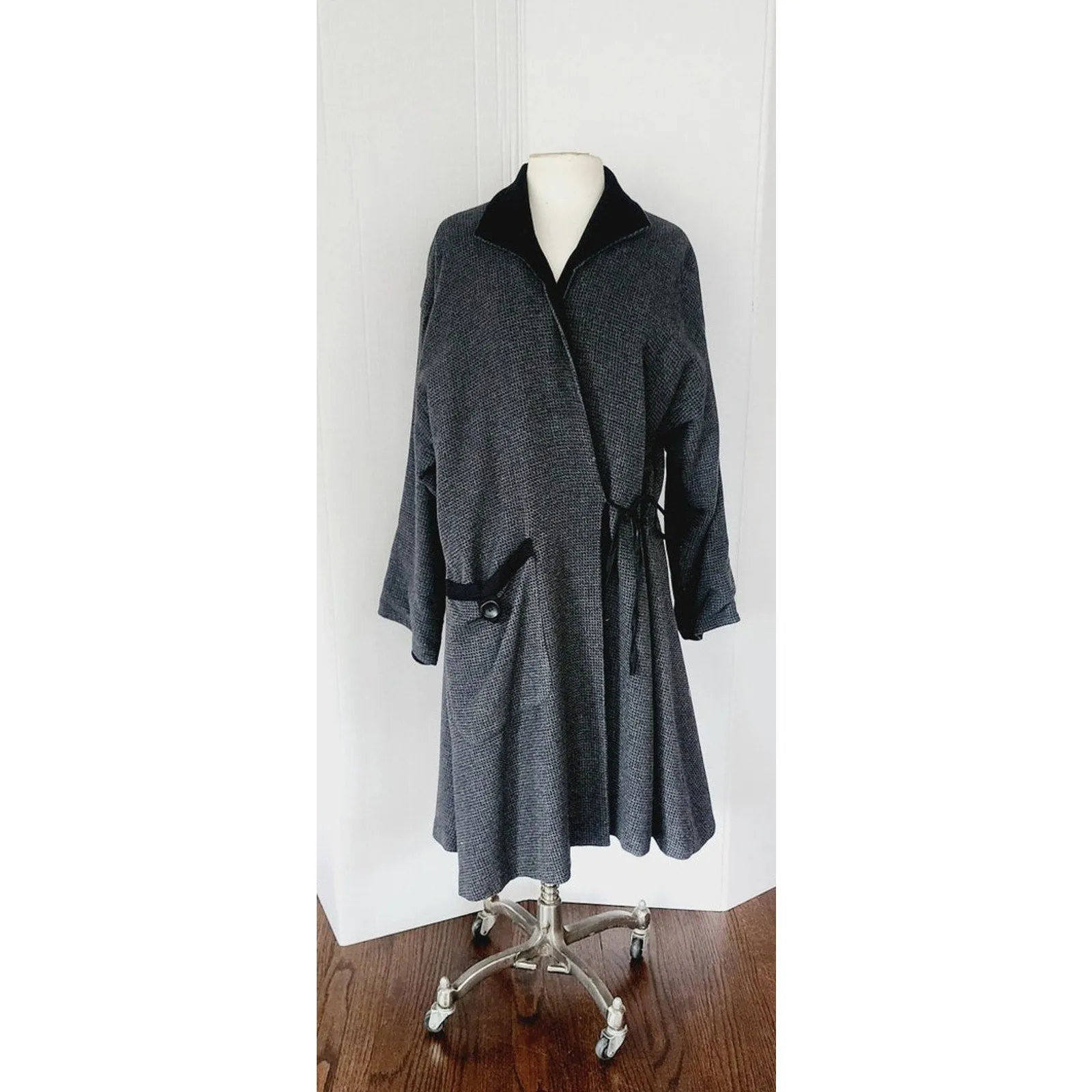 Vintage 90s SPRING Coat Gray Wrap Style Asymmetrical Studio 90