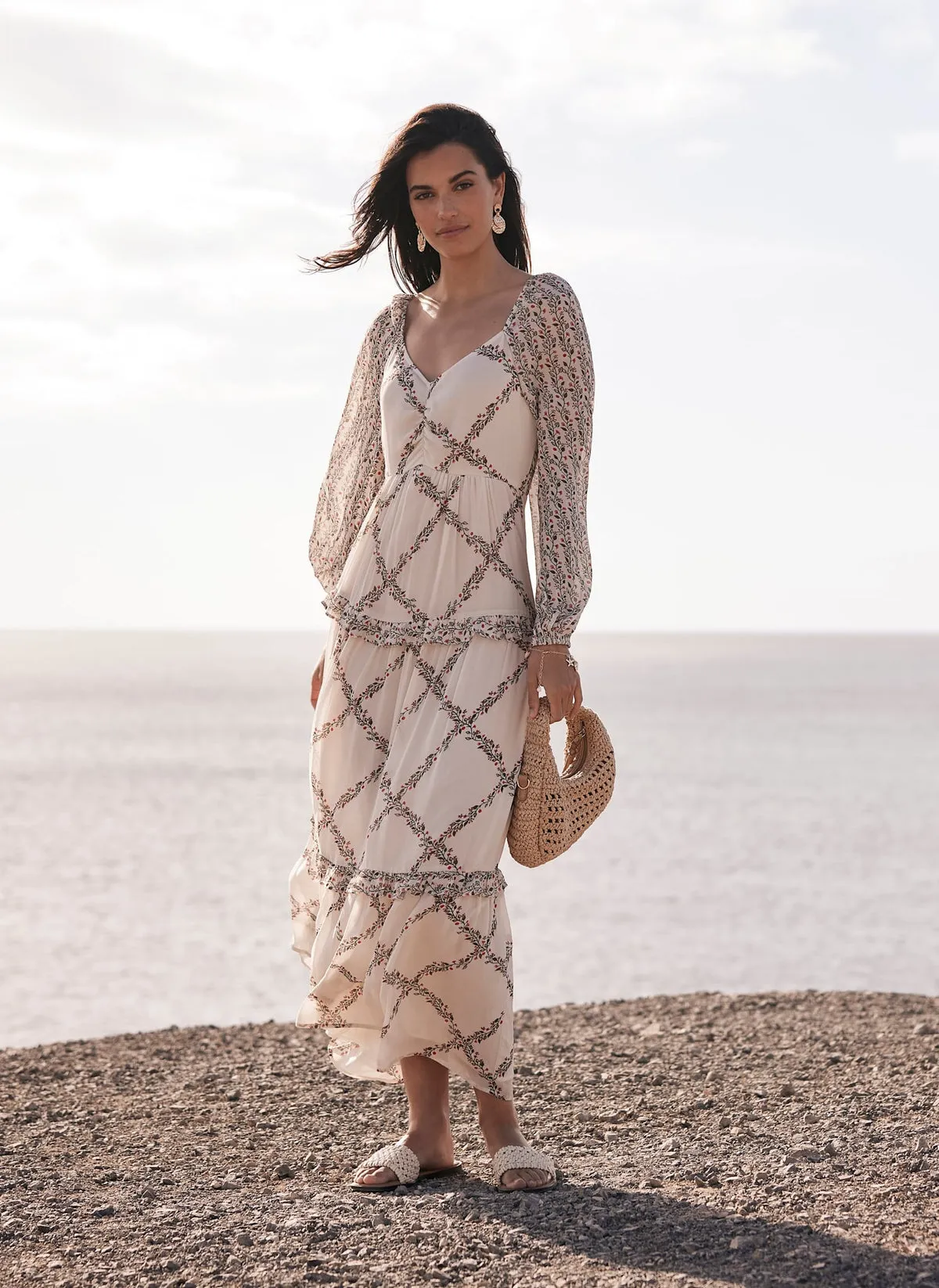 White Floral Print Maxi Dress