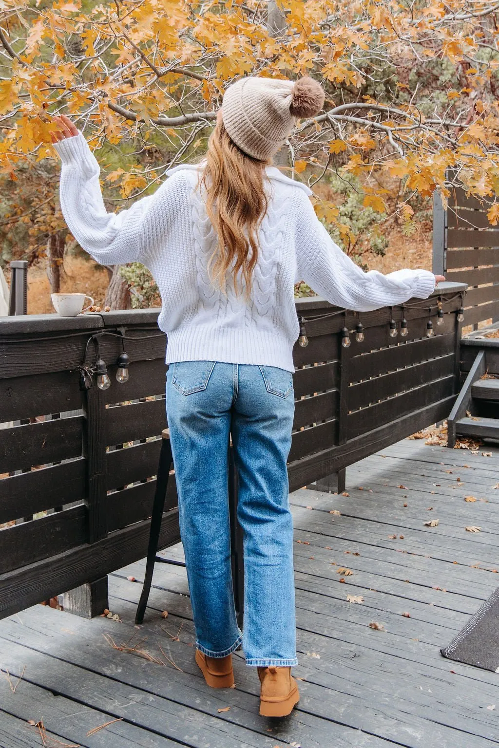 White Quarter Zip Cable Knit Sweater - FINAL SALE