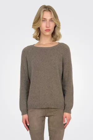 Wide Crew Neck Sweater - Brown