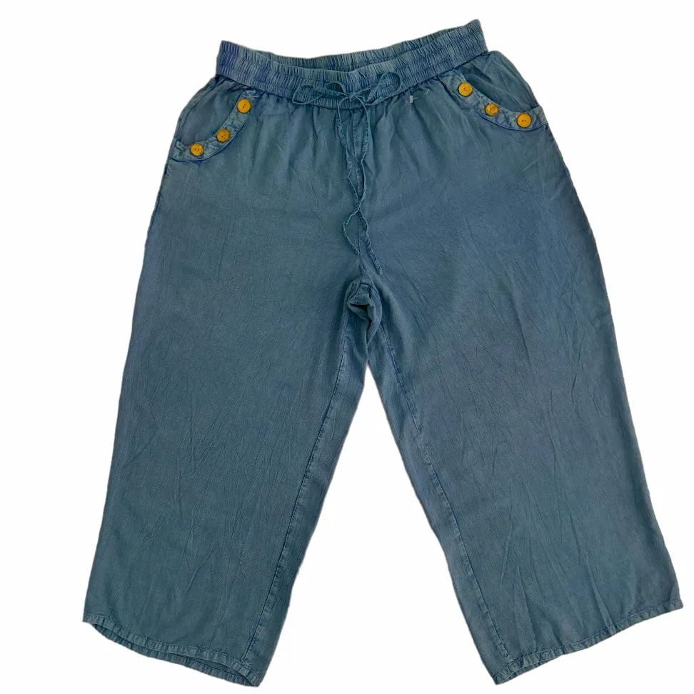 Wide Leg Cropped Drawstring Waist Women's Pants