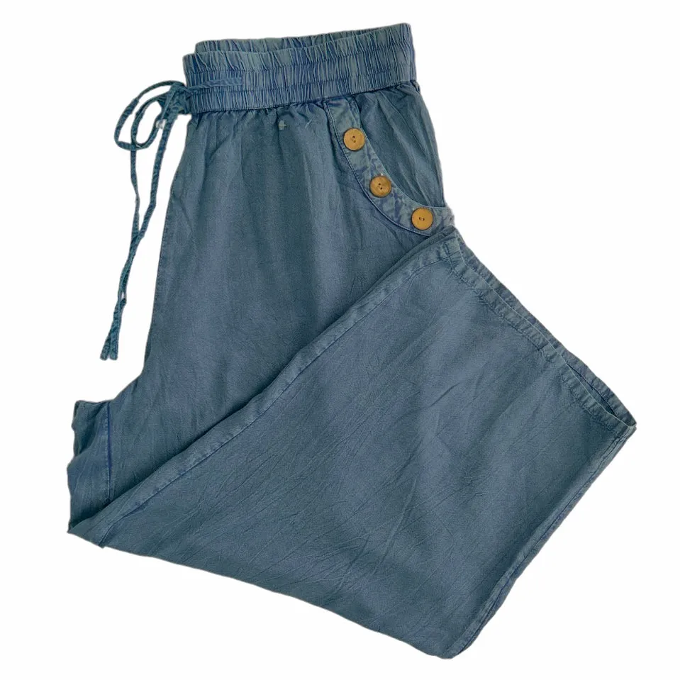 Wide Leg Cropped Drawstring Waist Women's Pants