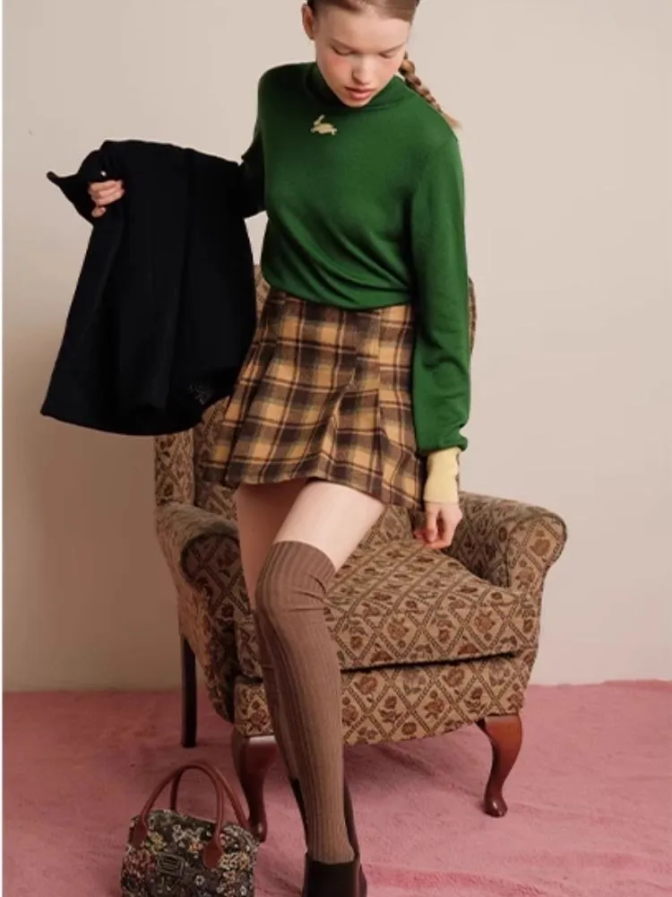 Winter Checkered Lined Skirt Pants