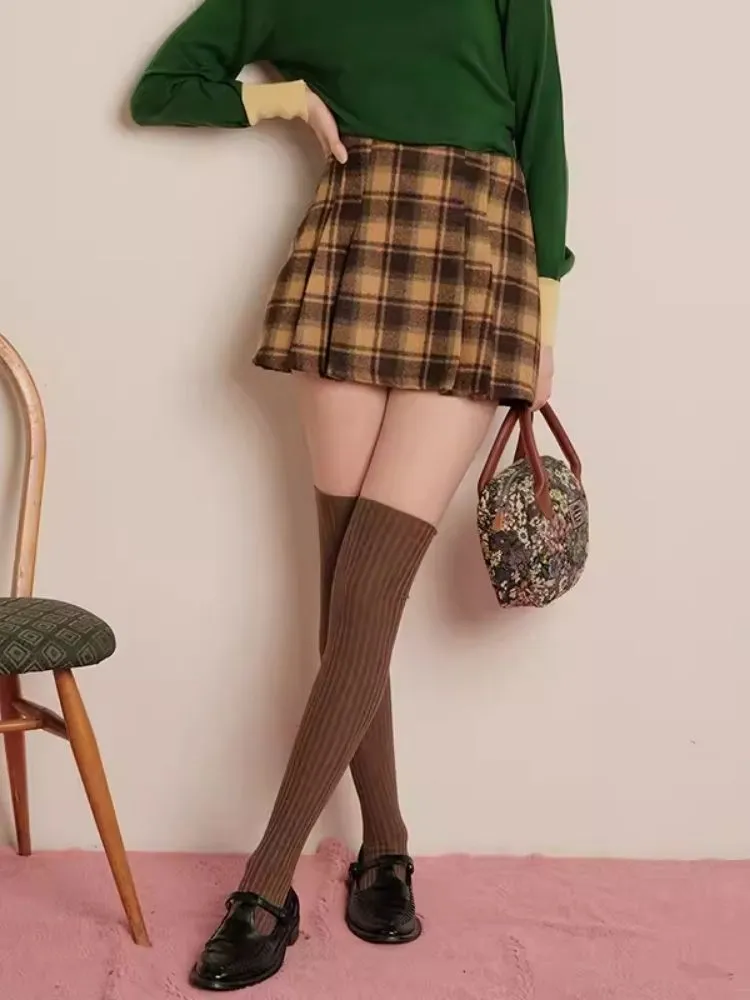 Winter Checkered Lined Skirt Pants
