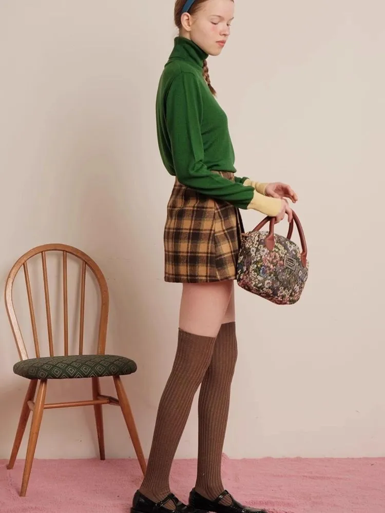 Winter Checkered Lined Skirt Pants