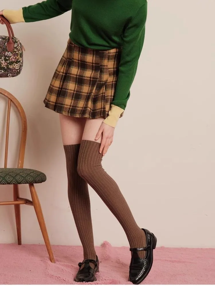 Winter Checkered Lined Skirt Pants