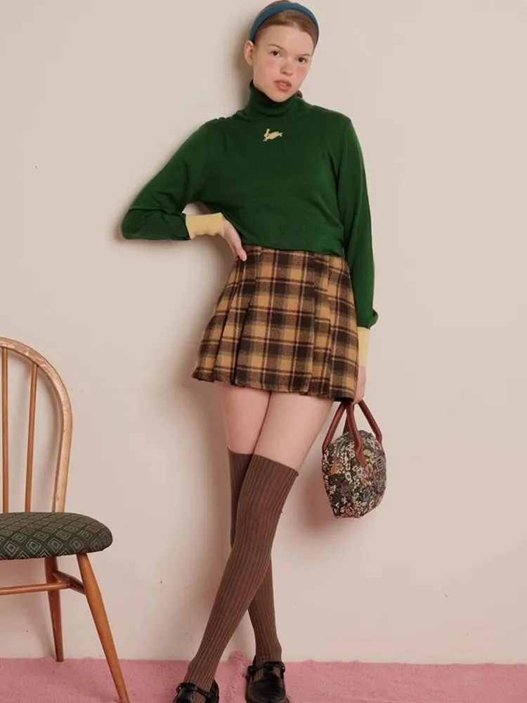 Winter Checkered Lined Skirt Pants