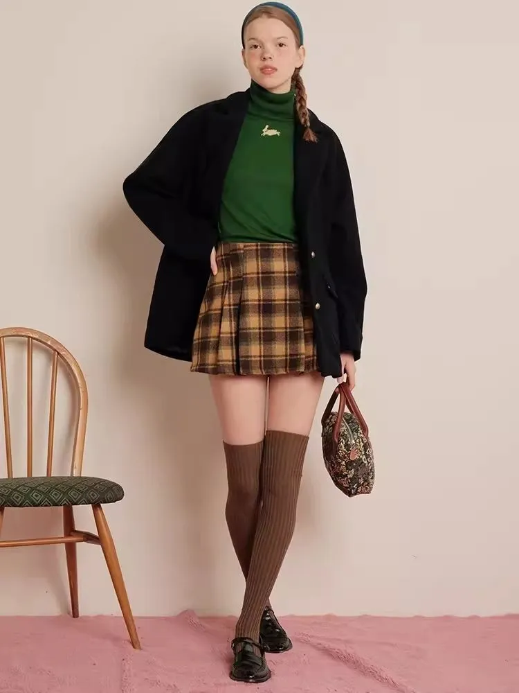 Winter Checkered Lined Skirt Pants