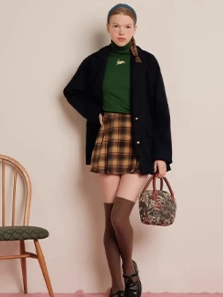Winter Checkered Lined Skirt Pants
