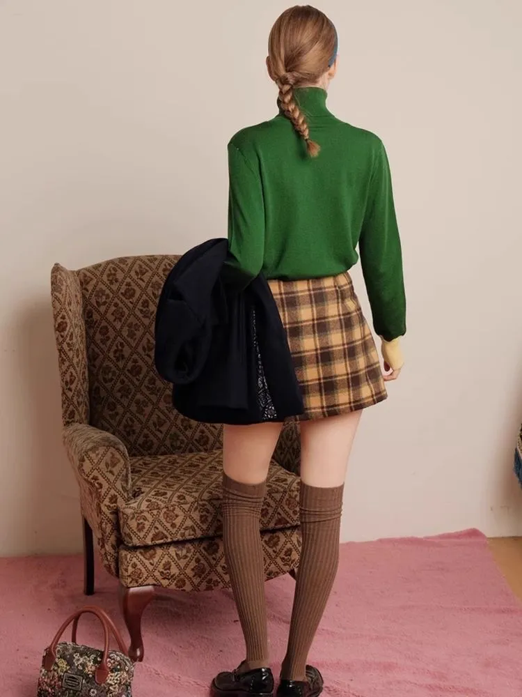 Winter Checkered Lined Skirt Pants