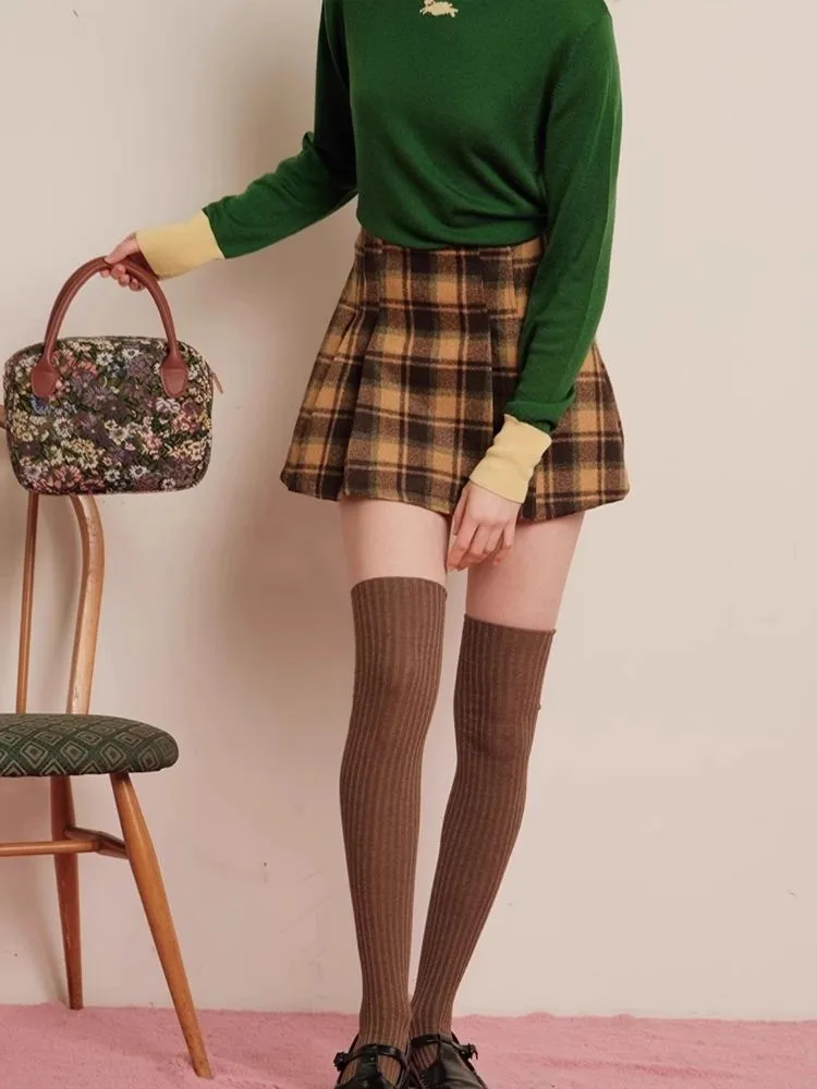 Winter Checkered Lined Skirt Pants