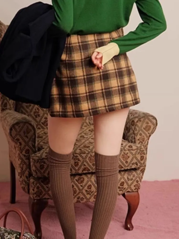 Winter Checkered Lined Skirt Pants