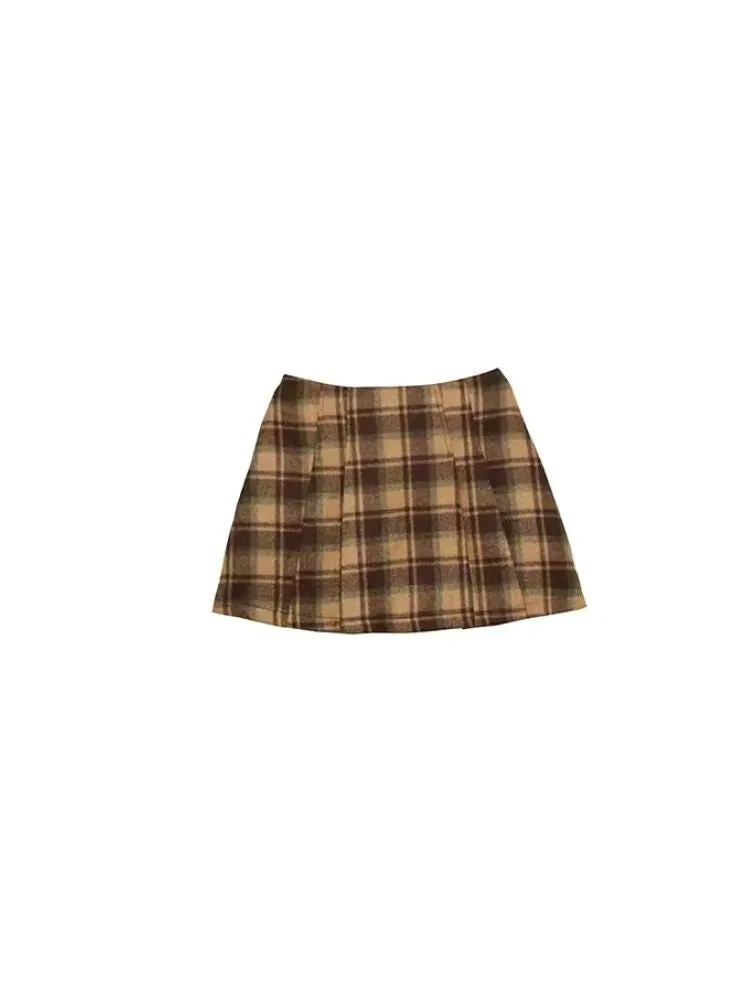 Winter Checkered Lined Skirt Pants