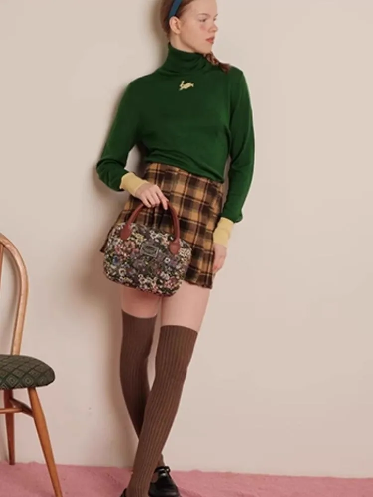 Winter Checkered Lined Skirt Pants