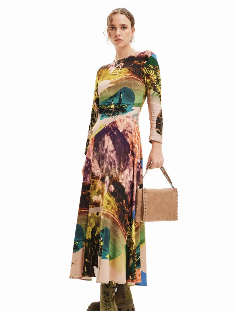 Woman Woven Dress Long Sleeve - Paradise