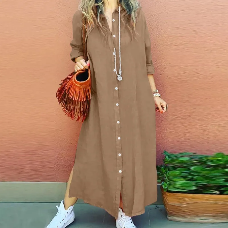 Women Long Sleeve Lapel  Dress