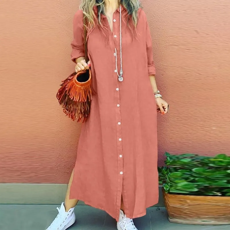Women Long Sleeve Lapel  Dress