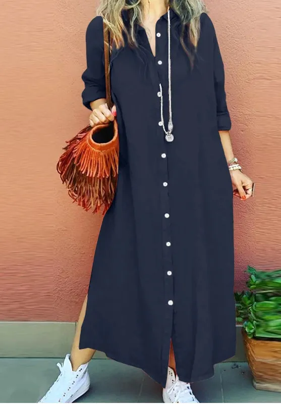 Women Long Sleeve Lapel  Dress