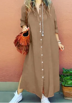 Women Long Sleeve Lapel  Dress