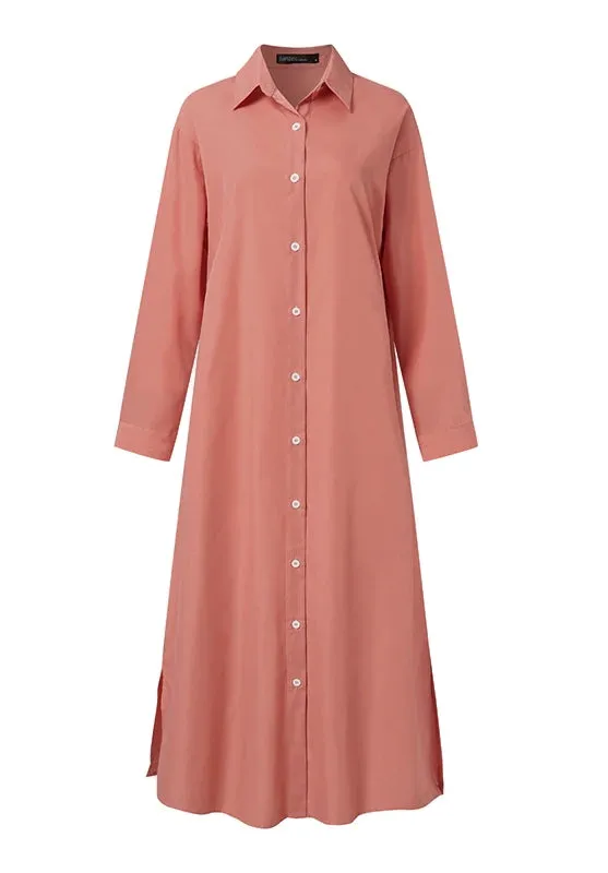 Women Long Sleeve Lapel  Dress