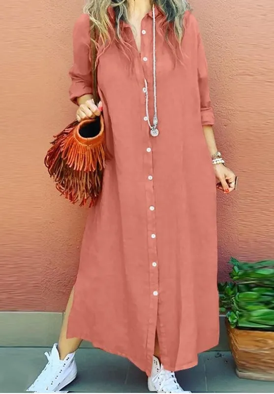Women Long Sleeve Lapel  Dress