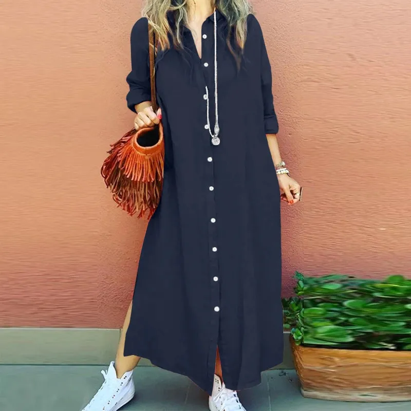 Women Long Sleeve Lapel  Dress