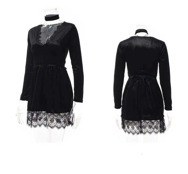 Women Winter Dresses Series Spring Fashion Velvet Long Sleeve Lace Midi Dress For Women A16346